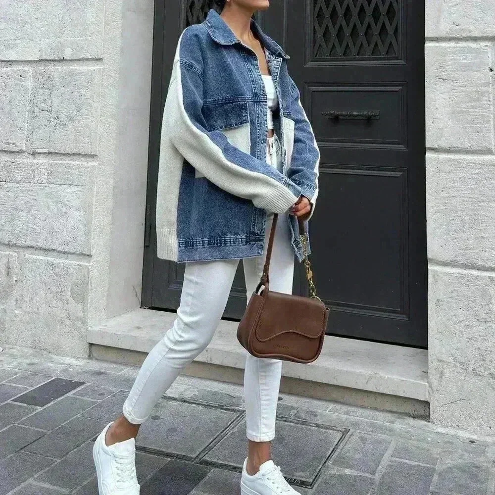 Apricot Casual Women's Denim Jacket With Knitwear Detail Outwear - Picture 5 of 7